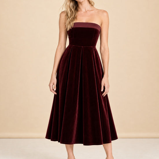 Delray - Port Velvet Bandeau Midi Dress model_front