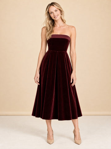 Delray - Port Velvet Bandeau Midi Dress model_front