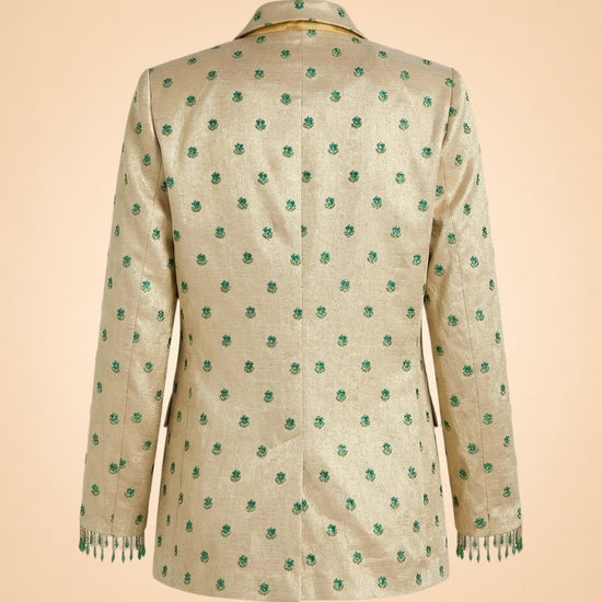 Desirae Embroidered Beaded Blazer - Light Gold/Mini Geometric Floral embroidery ghost_back