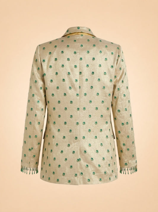 Desirae Embroidered Beaded Blazer - Light Gold/Mini Geometric Floral embroidery ghost_back