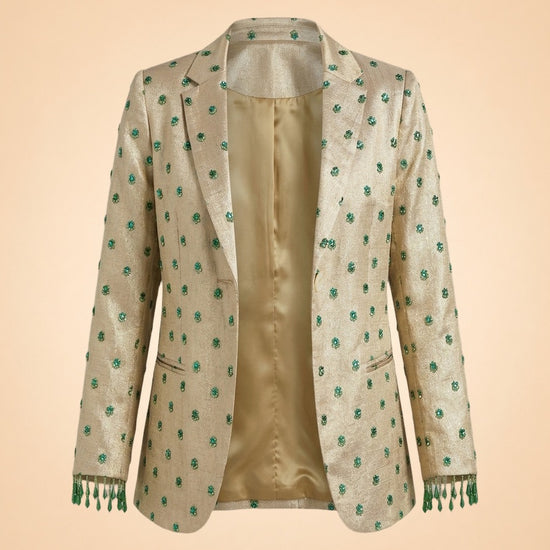 Desirae Embroidered Beaded Blazer - Light Gold/Mini Geometric Floral embroidery ghost_front