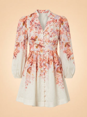 Devi Plunge Neck Linen Mini Dress ghost_front