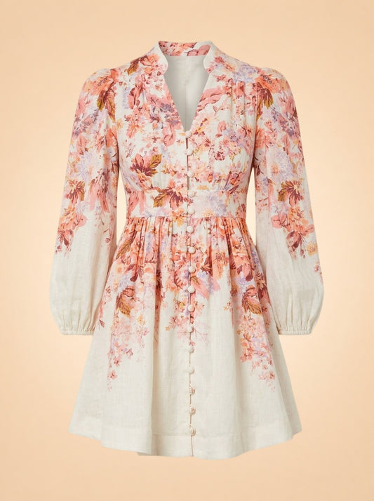 Devi Plunge Neck Linen Mini Dress ghost_front