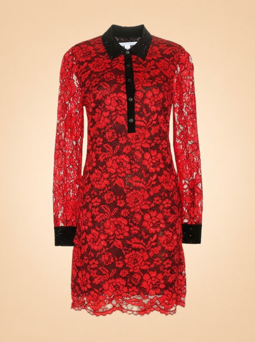 Diane von Furstenberg Red Lace Chemise Dress ghost_front