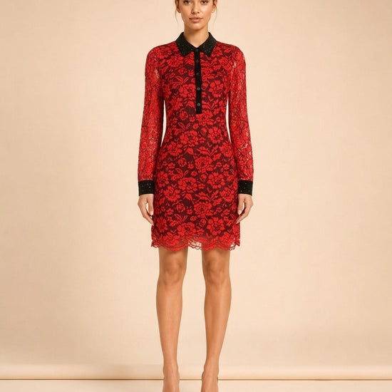 Diane von Furstenberg Red Lace Chemise Dress model front