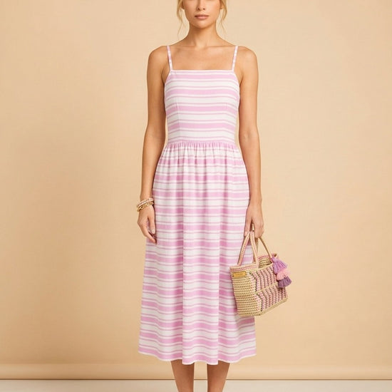 Dorris Day Dress - Triana Shores Ticking model_front
