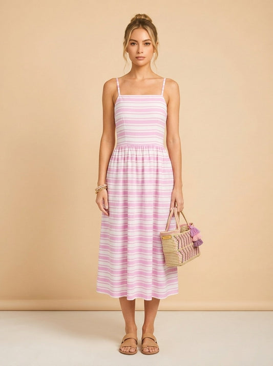 Dorris Day Dress - Triana Shores Ticking model_front