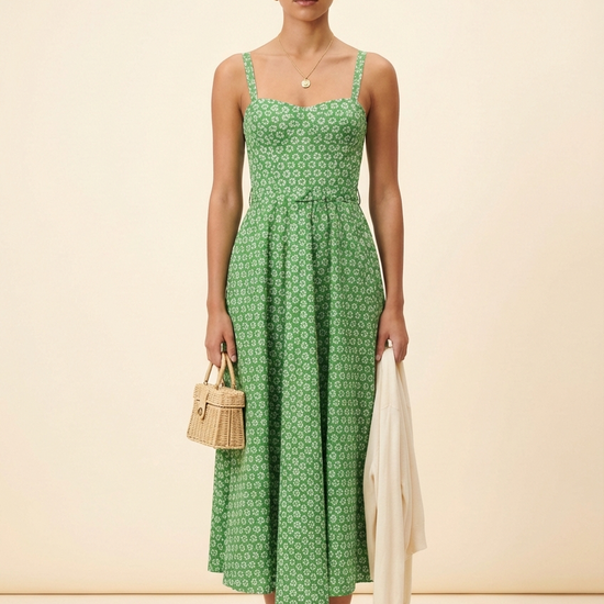 Style by Simkins Margo Printed Poplin Sweetheart Neck Dress - Model #1
