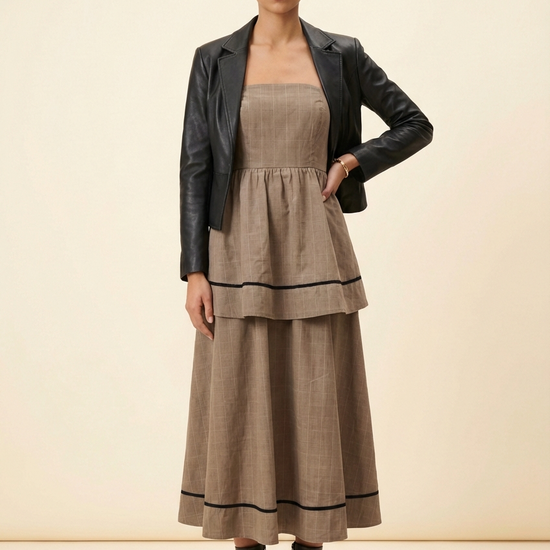 Strapless Midi Dress in Coco Check - Model #1