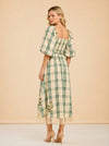 EDDY X MCKENZIE DEPINTO ELOISE DRESS IN GREEN PLAID & FLORAL model_over_shoulder