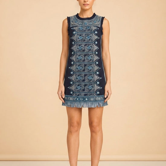 Sea New York Edwina Embroidery Dress (navy/blue) — on model, front