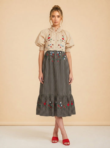 Eliza Embroidered Maxi Dress model_front