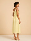 EMILY DRESS IN SOFT BUTTER YELLOW model_over_shoulder