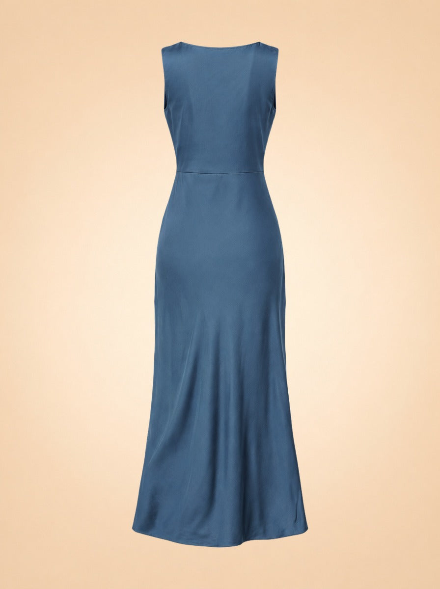 Eva Satin Wrap Midi Dress — ghost back