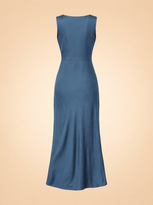 Eva Satin Wrap Midi Dress — ghost back