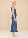Eva Satin Wrap Midi Dress — model side