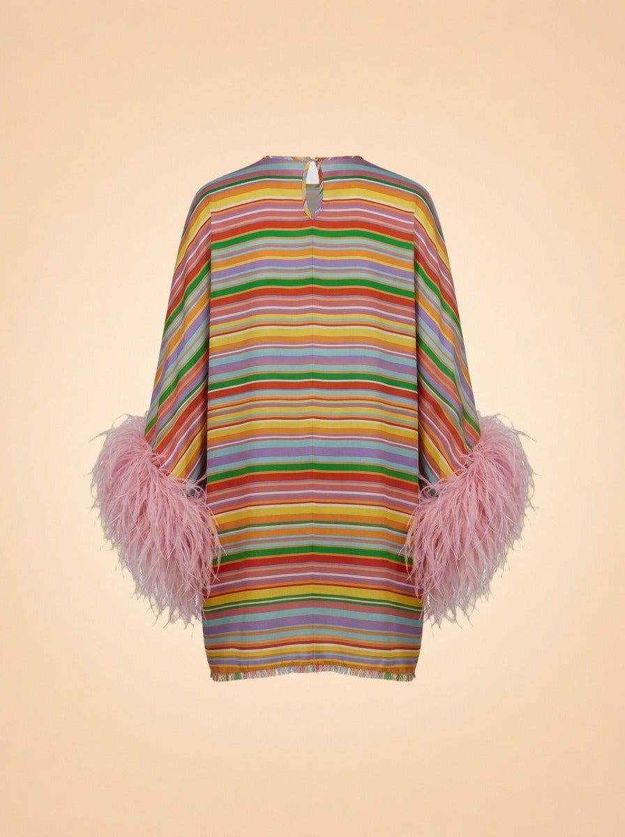 Exclusive La Isla Daisy Feather-Trimmed Silk Caftan ghost_back