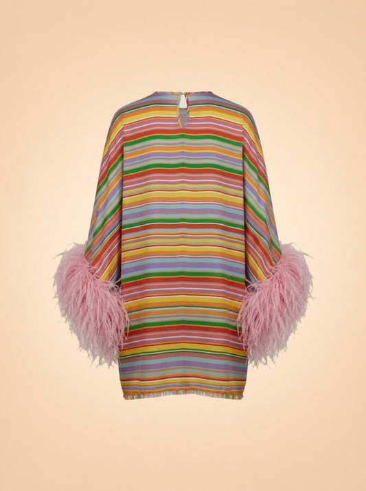 Exclusive La Isla Daisy Feather-Trimmed Silk Caftan ghost_back