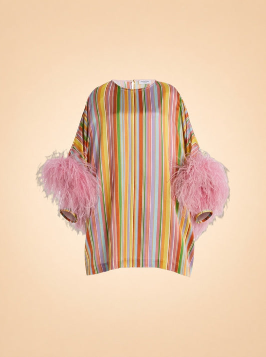 Exclusive La Isla Daisy Feather-Trimmed Silk Caftan ghost_front