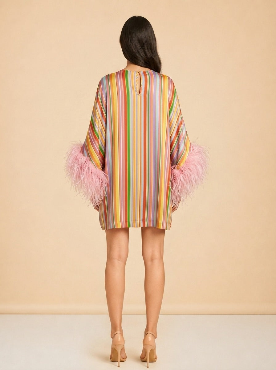 Exclusive La Isla Daisy Feather-Trimmed Silk Caftan model_back