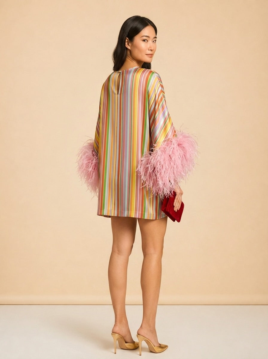Exclusive La Isla Daisy Feather-Trimmed Silk Caftan model_over_shoulder