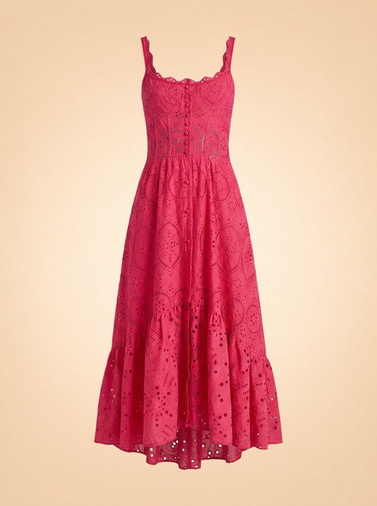 Charo Ruiz Ibiza Eyelet / Broderie Dress (hot pink) — front