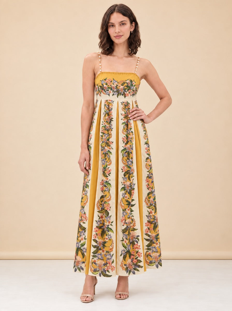 Hilo Stripes Floral Beaded-Strap Maxi Dress — model front 3
