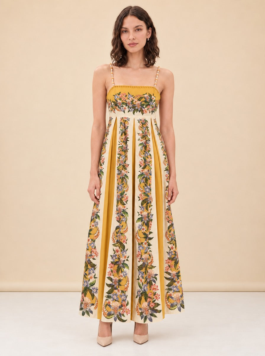 Hilo Stripes Floral Beaded-Strap Maxi Dress — model front