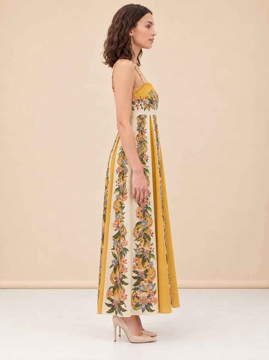 Hilo Stripes Floral Beaded-Strap Maxi Dress — model side