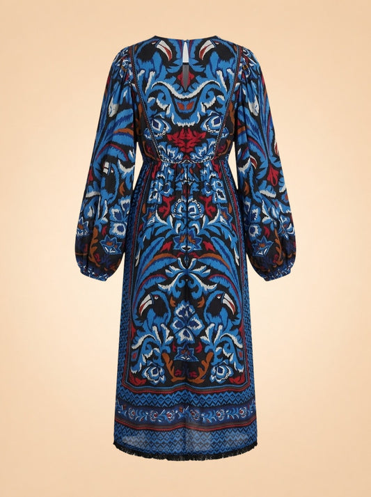 Farm Rio Long-Sleeve Midi Dress ghost_back