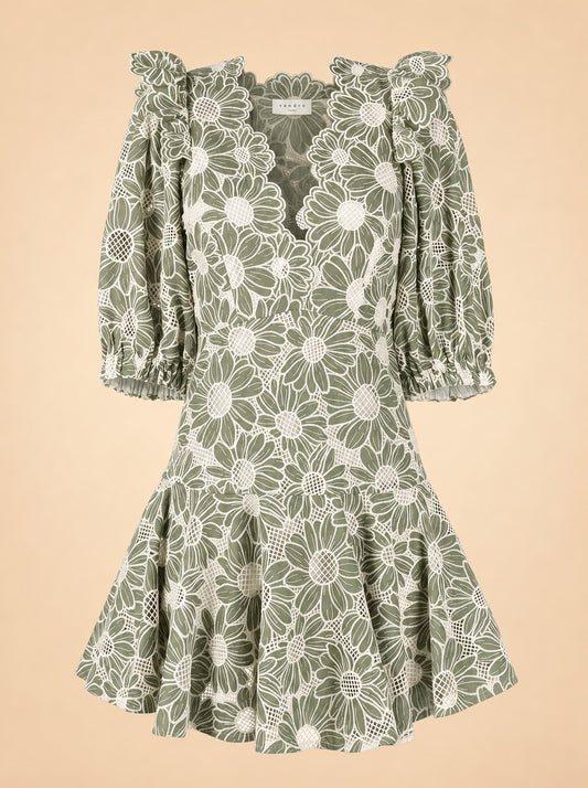 Floral Open-knit Mini Dress - Green ghost_front
