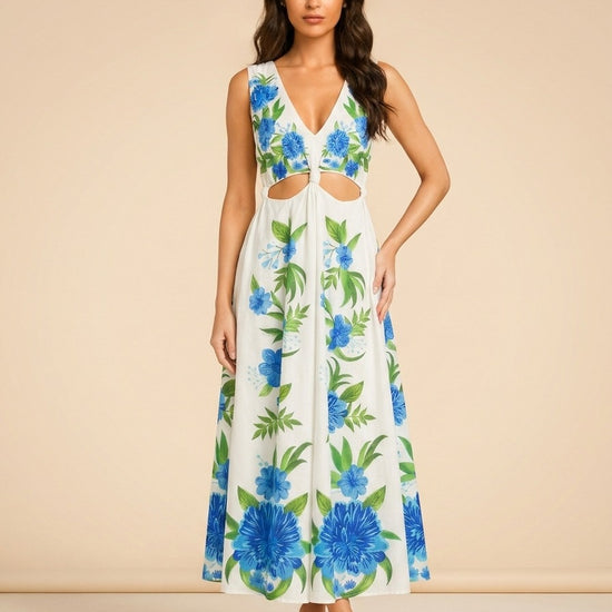 Floral Print Midi Length Dress