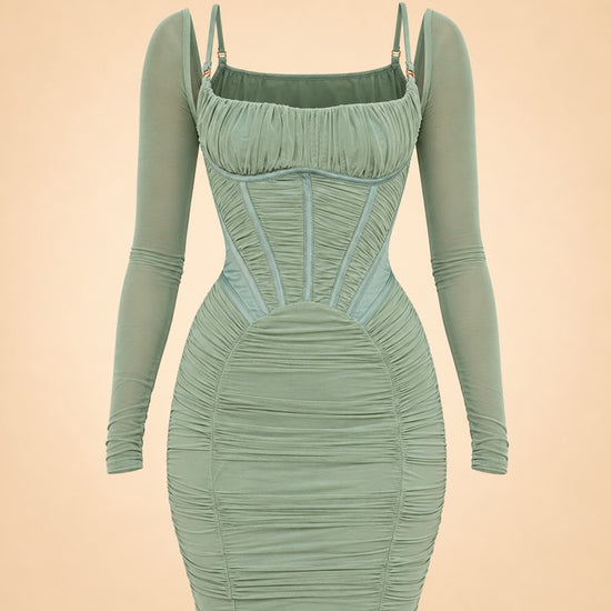 Freyja Green Gathered Corset Dress ghost_front