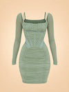 Freyja Green Gathered Corset Dress ghost_front