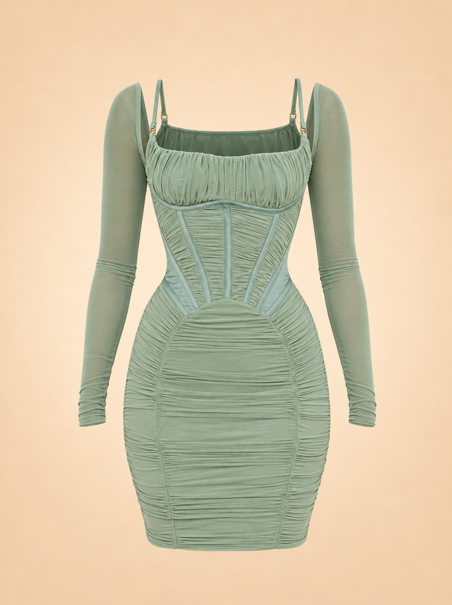 Freyja Green Gathered Corset Dress ghost_front
