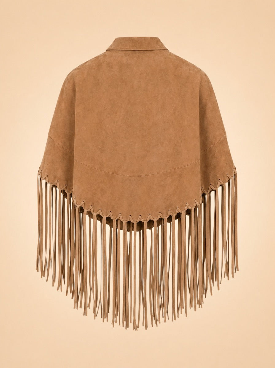 Genuine Suede Leather Fringe Cape ghost_back