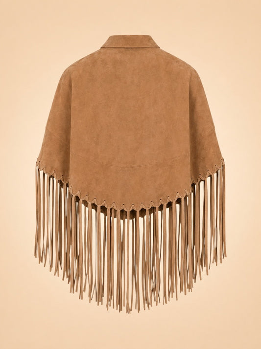 Genuine Suede Leather Fringe Cape ghost_back