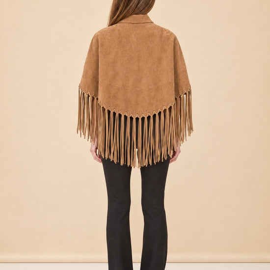 Genuine Suede Leather Fringe Cape model_back