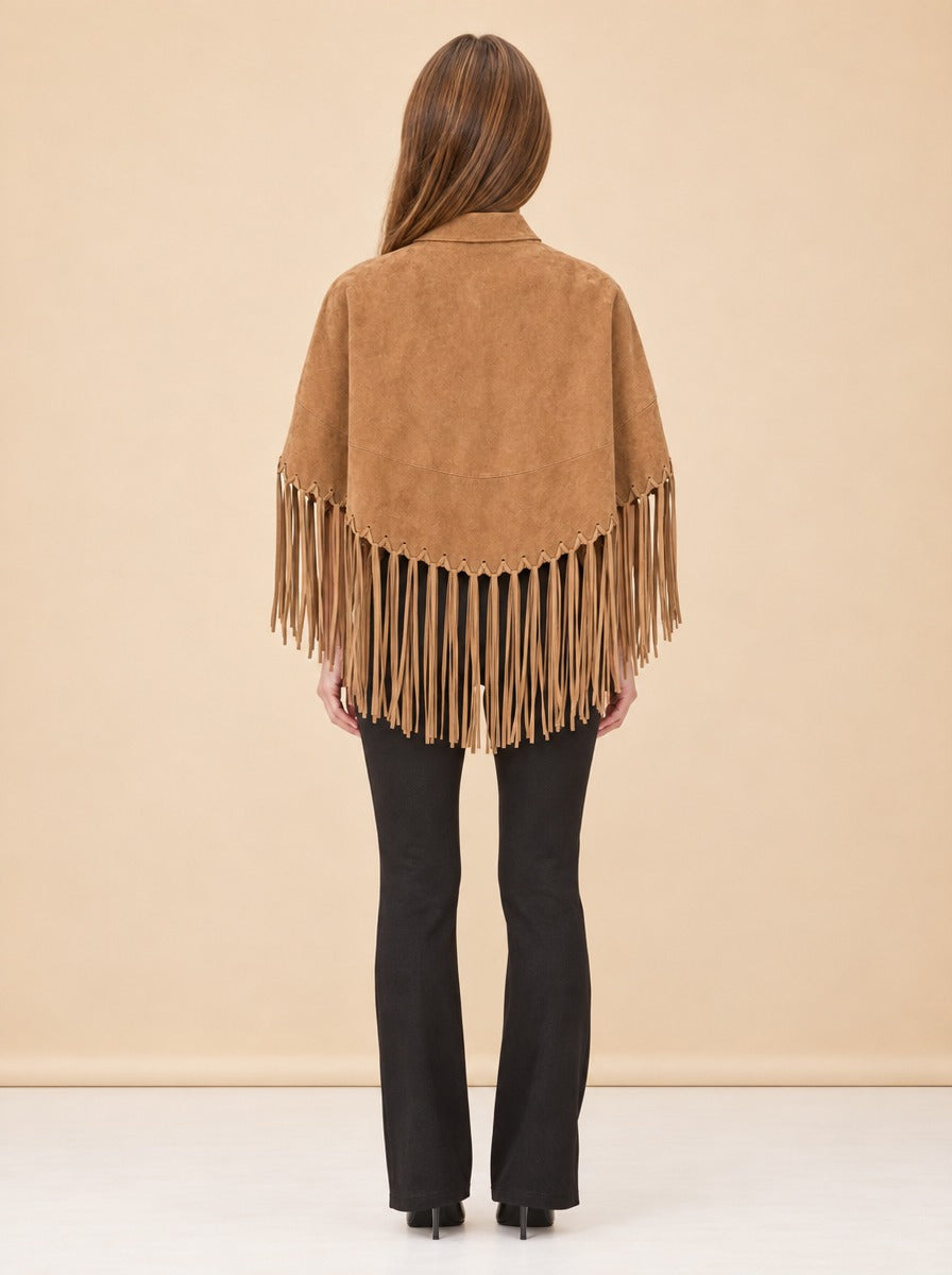 Genuine Suede Leather Fringe Cape model_back