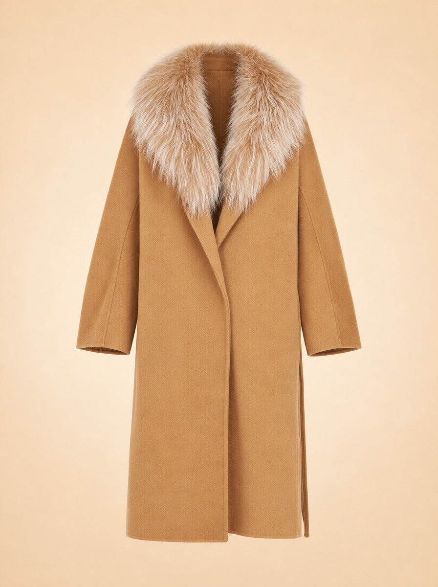 Fur Shawl Collar Cashmere Coat ghost_front