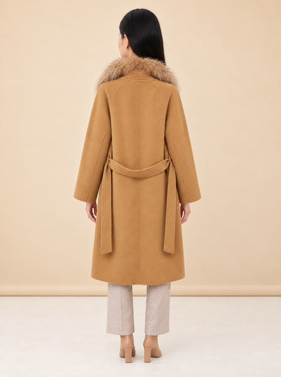 Fur Shawl Collar Cashmere Coat model_back