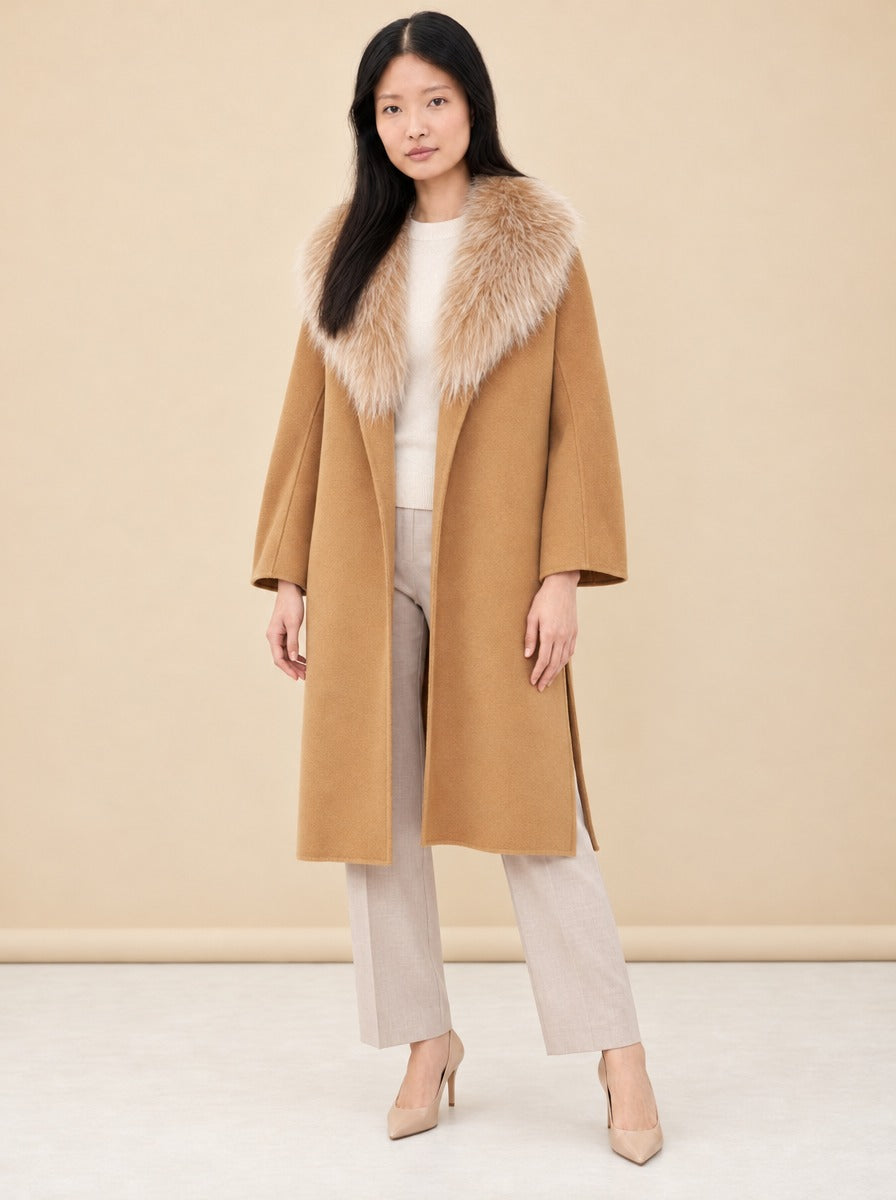 Fur Shawl Collar Cashmere Coat model_front_2