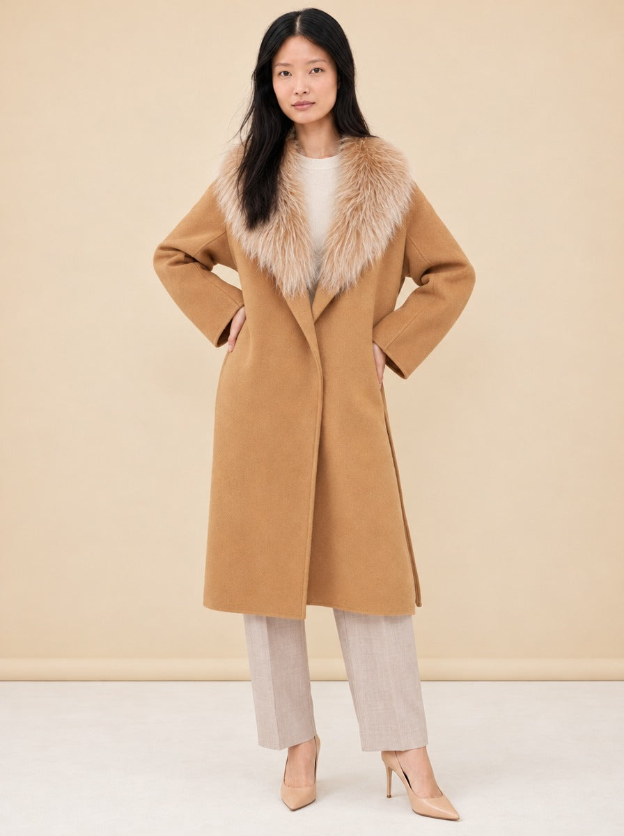 Fur Shawl Collar Cashmere Coat model_front_3