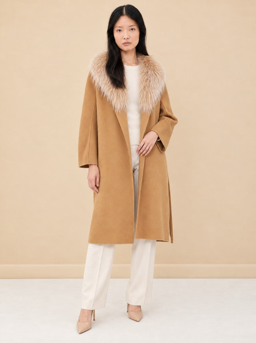 Fur Shawl Collar Cashmere Coat model_front