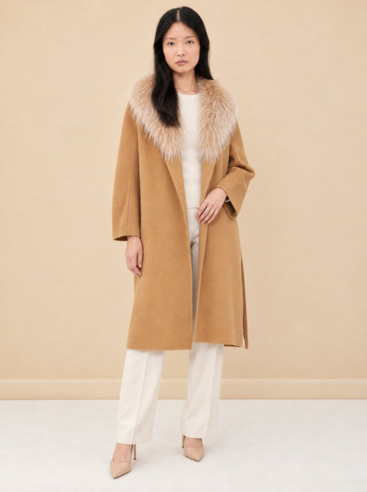 Fur Shawl Collar Cashmere Coat model_front