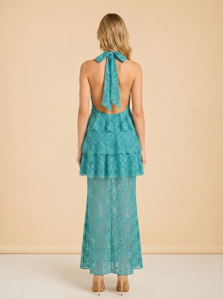 Gaia Tiered Lace Maxi Halter Dress — Third Form