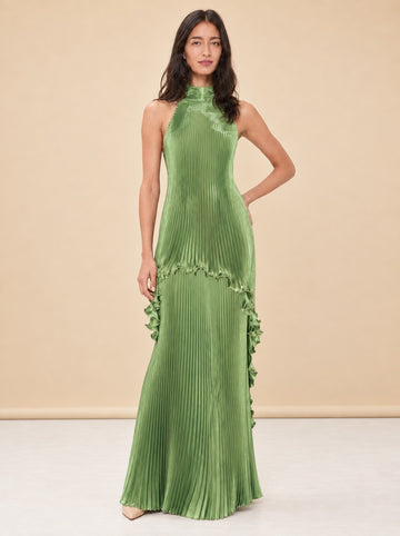 Gala Pleated Halter Top & Maxi Skirt Set - Venom