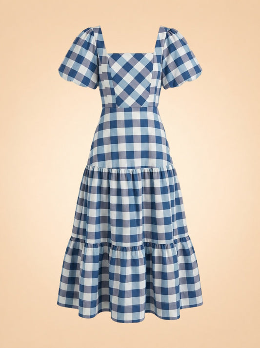 Gingham Cassidy Puff Sleeve Maxi Dress ghost_front