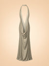 Gold Sparkle Plunge Halter Gown — ghost back