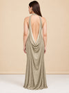 Gold Sparkle Plunge Halter Gown — model back